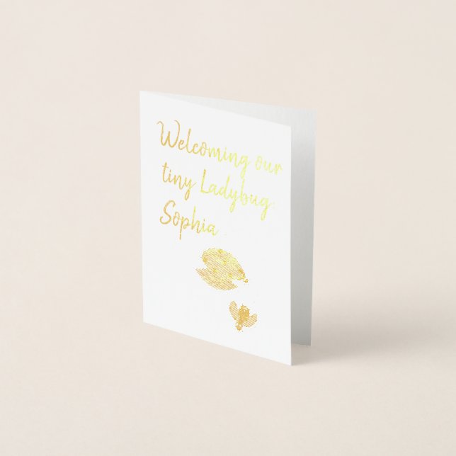 Carte Dorée Fête de Naissance Bébé Fille Personnalisée au Nom  (Devant)
