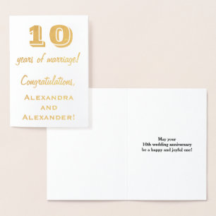 Carte Dorée Feuille d'Or 10e Anniversaire de Mariage + Noms Pe