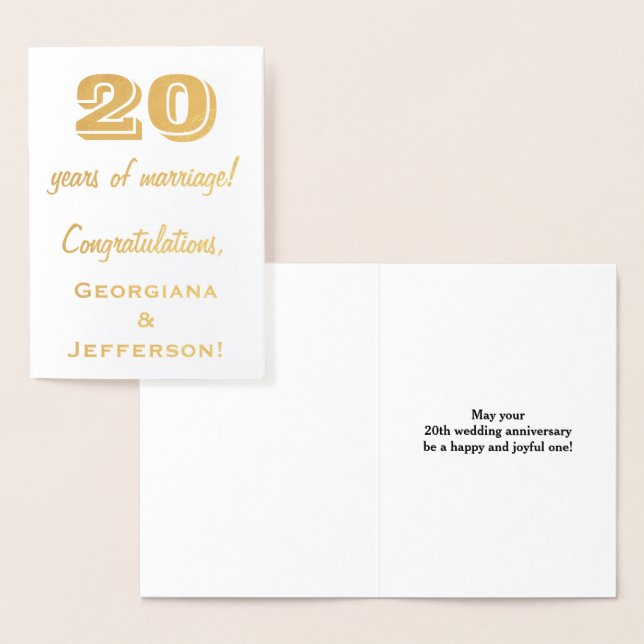 Carte Dorée Feuille d'Or 20e Anniversaire de Mariage + Noms Pe (Affichage)