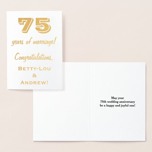 Carte Dorée Feuille d'Or 75e Anniversaire de Mariage + Noms Pe (Affichage)