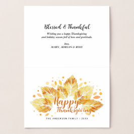 Carte Dorée Feuilles d'automne Bon thanksgiving cadeau de vaca