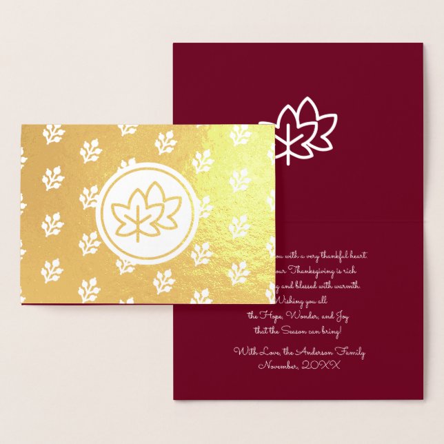 Carte Dorée Feuilles et baies d'automne Thankgiving Real (Affichage)