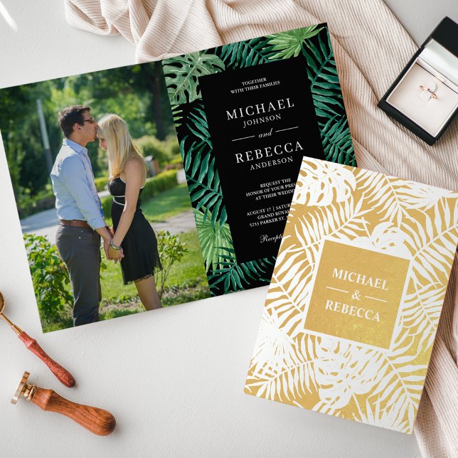 Carte Dorée Feuilles Green Black Gold Palm (Créateur téléchargé)
