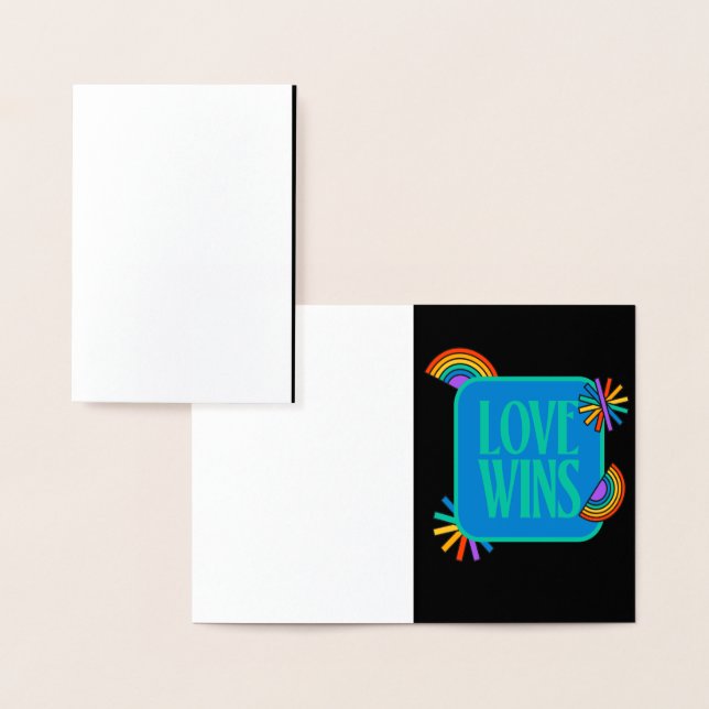 Carte Dorée Fierté - l'amour gagne. Gay arc-en-ciel (Affichage)