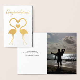 Carte Dorée Flamant rose Oiseaux Avec Coeur Amoureux Personnal