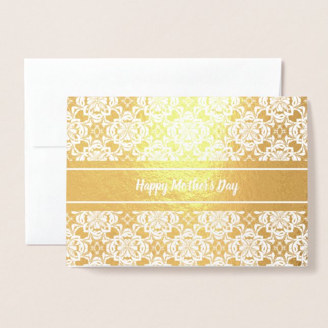 Carte Dorée Floral Bonne fête des mères avec texte personnalis (Devant avec enveloppe)