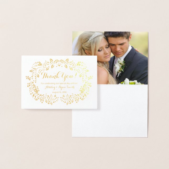 Carte Dorée Floral Real Gold Mariage  photo Merci (Affichage)