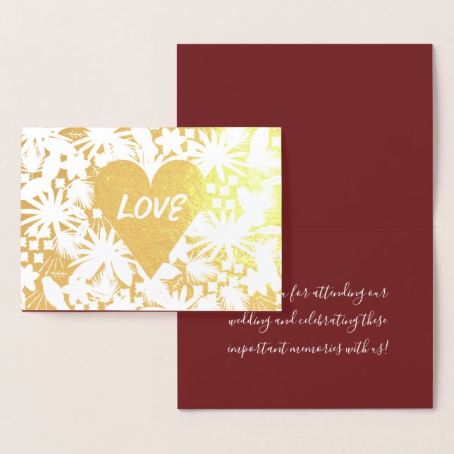 Carte Dorée Foil Birds Love Mariage Merci (Affichage)