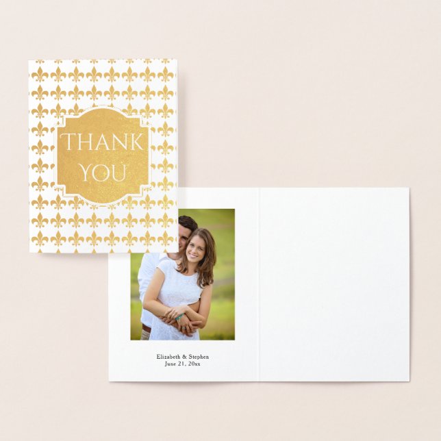 Carte Dorée Foil Fleur de Lis Mariage | Merci nuptiale (Affichage)