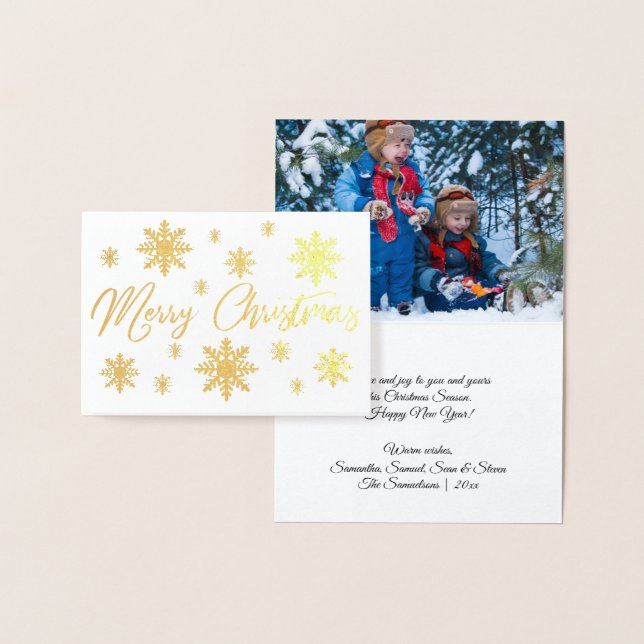Carte Dorée Foil or moderne Joyeux Noël Snowflakes PHOTO (Affichage)