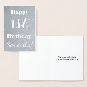 Carte Dorée Fond Argent 1er Anniversaire + Nom personnalisé