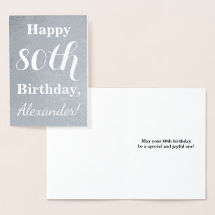 Carte Dorée Fond Argent 80e anniversaire + Nom personnalisé
