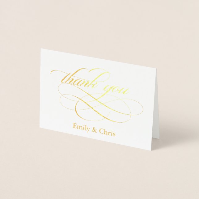 Carte Dorée Fond d'or | Élégant Merci photo de calligraphie (Devant)