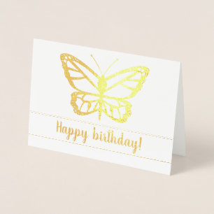 Carte Dorée Forme de papillon avec texte Joyeux Anniversaire