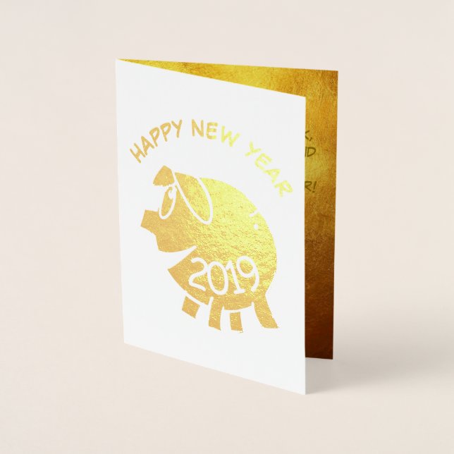 Carte Dorée Funny 3 Cartoon Cochon Année Zodiac Anniversaire L (Devant)