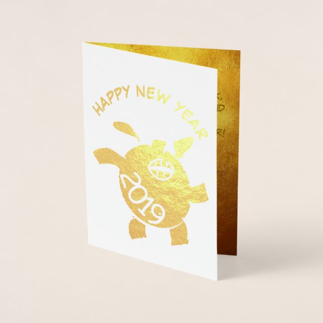 Carte Dorée Funny 5 Cartoon Cochon Année Zodiac Anniversaire L (Devant)