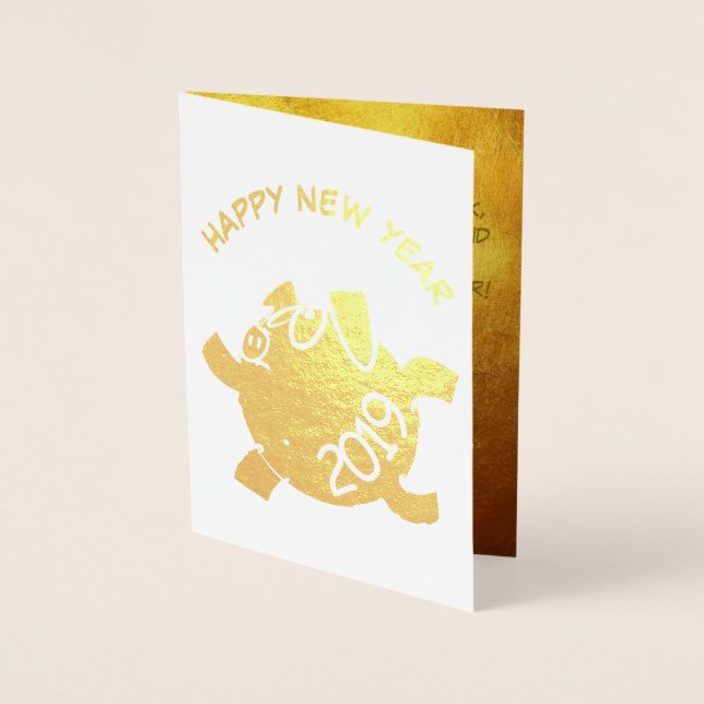 Carte Dorée Funny 6 Cartoon Cochon Année Zodiac Anniversaire L (Devant)
