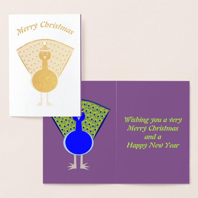 Carte Dorée Funny Christmas Peacock Personnalisé (Affichage)