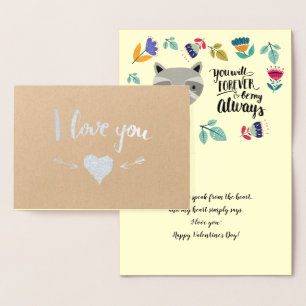 Carte Dorée Funny Raccoon Saint Valentin