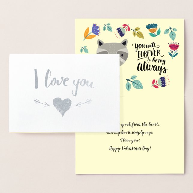Carte Dorée Funny Raccoon Saint Valentin (Affichage)