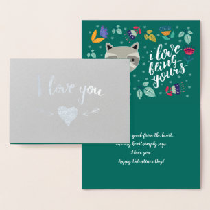 Carte Dorée Funny Raccoon Saint Valentin