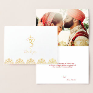 Carte Dorée Ganesha rouge et or et Merci Mariage Mehndi