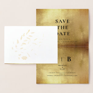 Carte Dorée Glam Gold Black Monogramme Enregistrer la date Foi