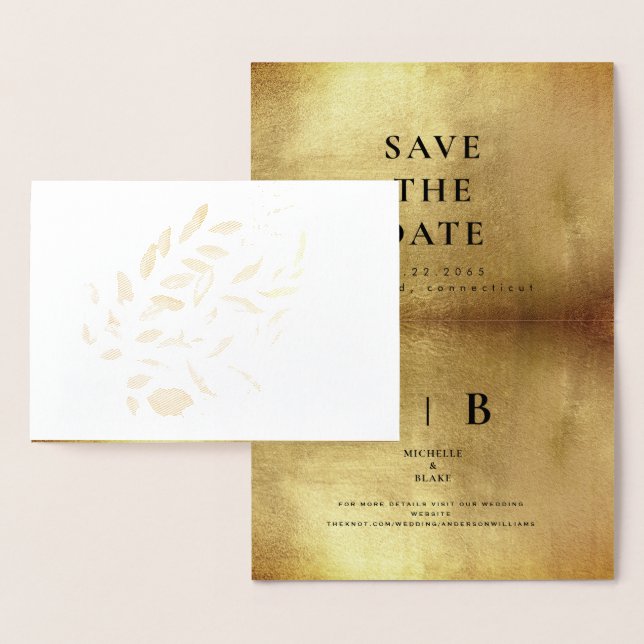 Carte Dorée Glam Gold Black Monogramme Enregistrer la date Foi (Affichage)
