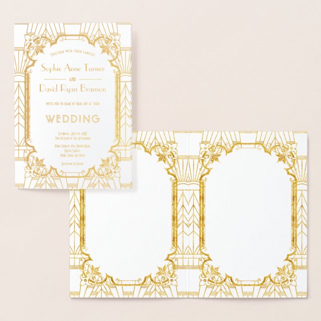 Carte Dorée Glamour Gold Great Gatsby Art Déco Mariage (Affichage)