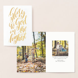 Carte Dorée Gloire à Dieu Noël religieux manuscrit