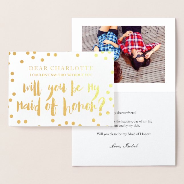 Carte Dorée Gold Confetti Serez-vous ma servante d'honneur Pho (Affichage)