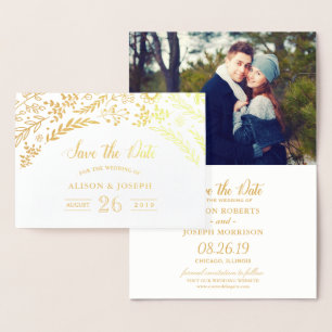 Carte Dorée Gold Foil Botanical Floral Wedding Enregistrer la 