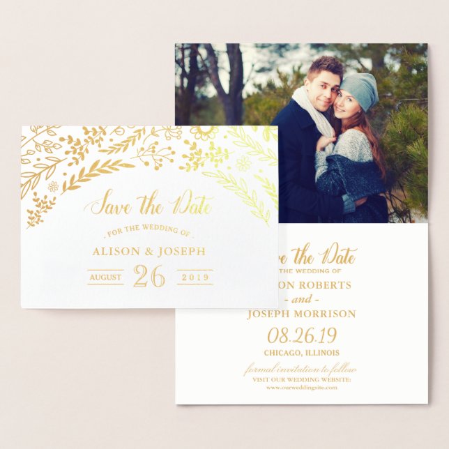 Carte Dorée Gold Foil Botanical Floral Wedding Enregistrer la  (Affichage)