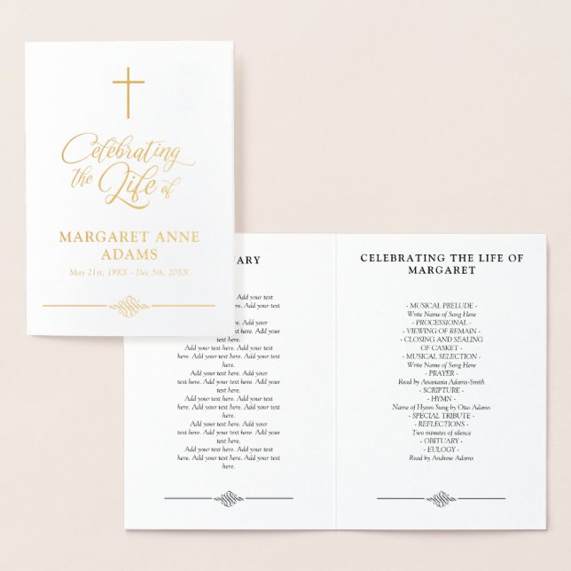 Carte Dorée Gold Foil Celebration of Life Funeral Program (Affichage)