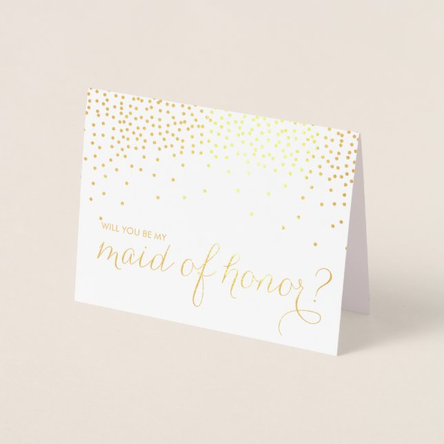 Carte Dorée Gold Foil Confetti Serez-vous ma femme d'honneur (Devant)