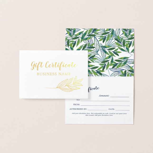 Carte Dorée Gold Foil Green Calligraphy Certificat cadeau (Affichage)