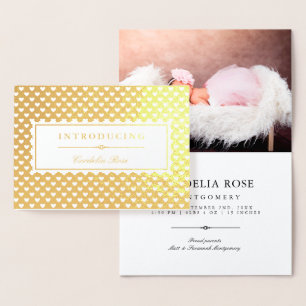 Carte Dorée Gold Foil Hearts Présentation de la photo bébé