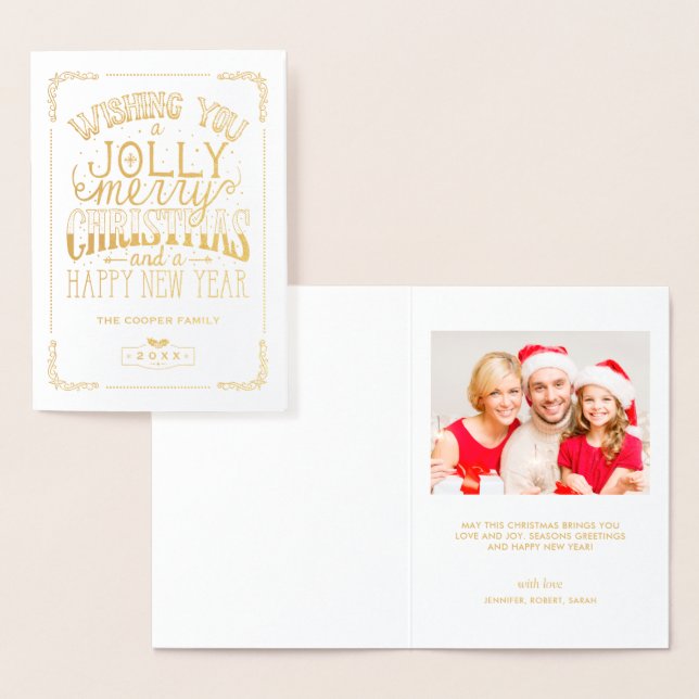 Carte Dorée Gold Foil Joyeux Noël moderne Joyeux Nouvel An (Affichage)