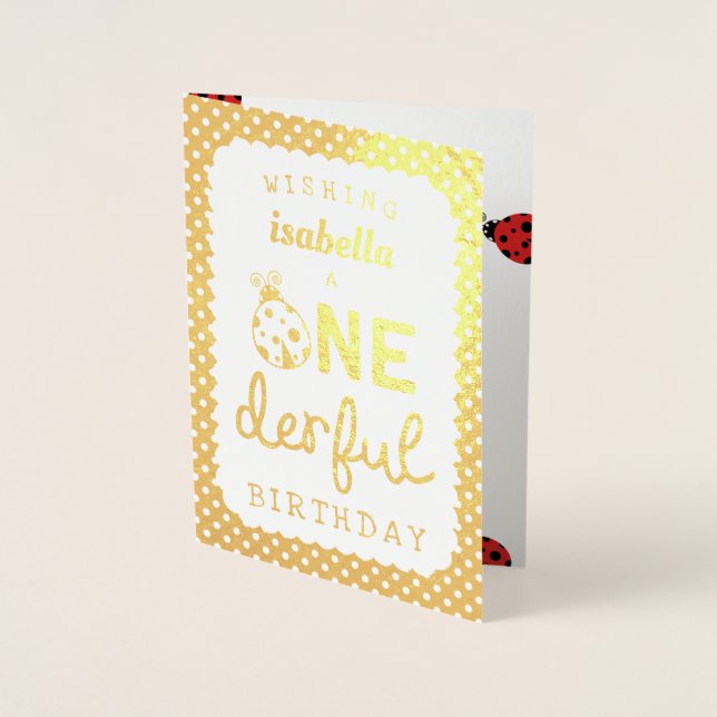 Carte Dorée Gold Foil Ladybug Anniversaire (Devant)