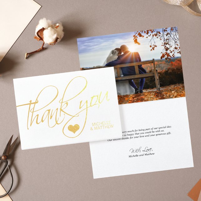 Carte Dorée Gold Foil MERCI Coeur Mariage | PHOTO (Créateur téléchargé)
