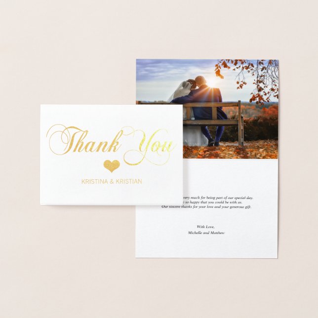 Carte Dorée Gold Foil MERCI Coeur Mariage | PHOTO (Affichage)