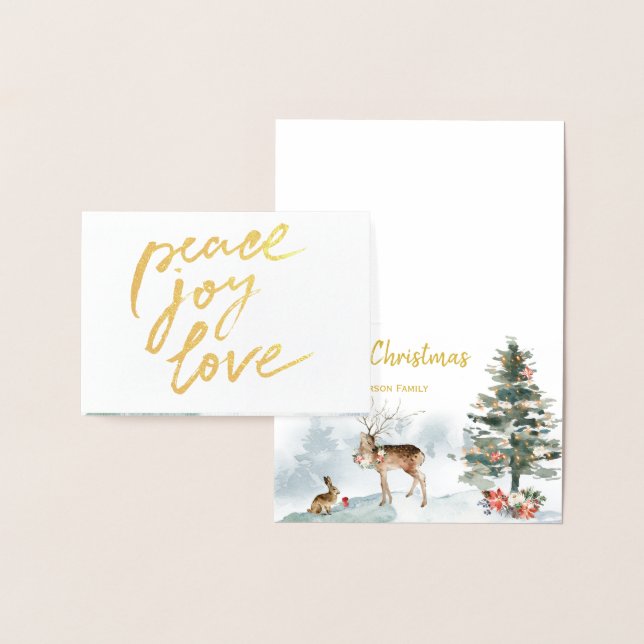 Carte Dorée Gold Foil Paix Joie Amour Bois Noël (Affichage)