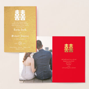 Carte Dorée Gold FOIL PHOTO Chinois Mariage du bonheur Rouge