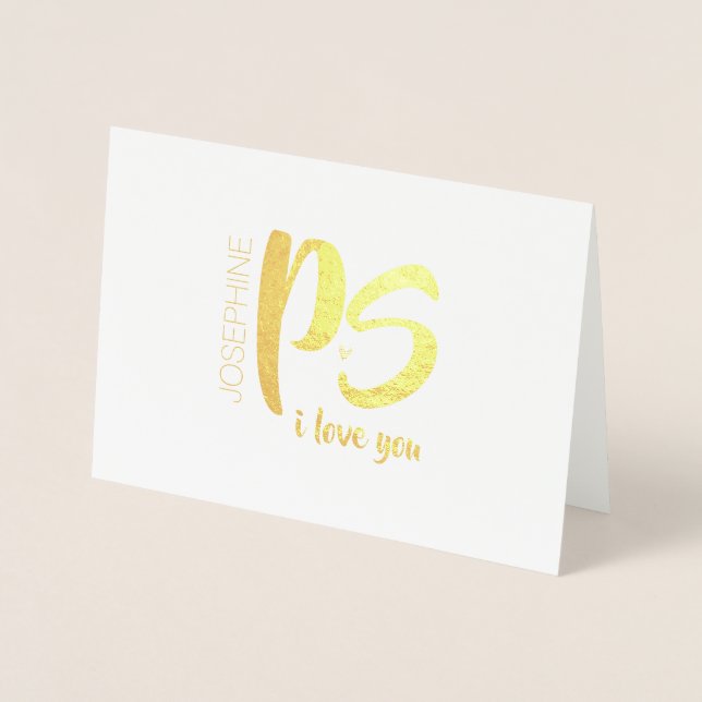 Carte Dorée Gold Foil PS. Je t'aime | Saint Valentin (Devant)