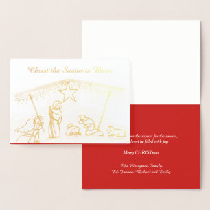 Carte Dorée Gold Foil Religieux Manger Noël