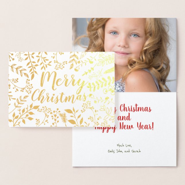 Carte Dorée Gold Joyeux Noël Cirque de Noël Floral Photo (Affichage)