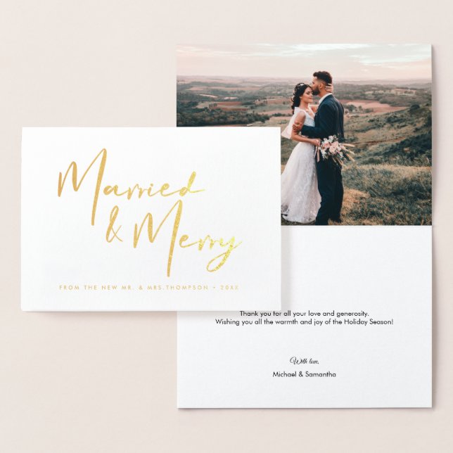 Carte Dorée Gold Marié & Joyeux Merci de Noël Mariage F (Affichage)