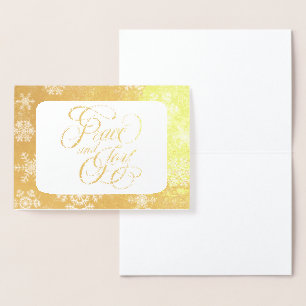 Carte Dorée Gold Snowflakes Paix et Joie Typographie