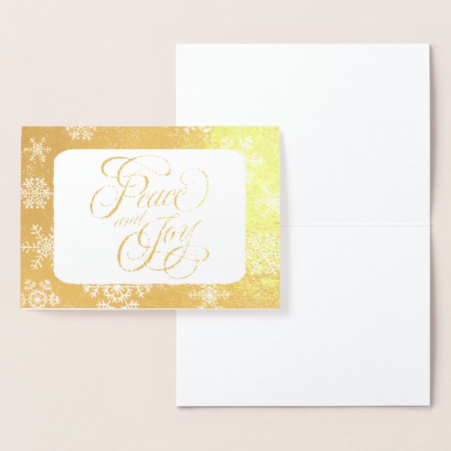 Carte Dorée Gold Snowflakes Paix et Joie Typographie (Affichage)
