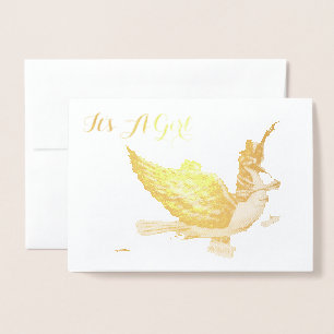 CARTE DORÉE GOLD STORK BABY SHOWER FILLE